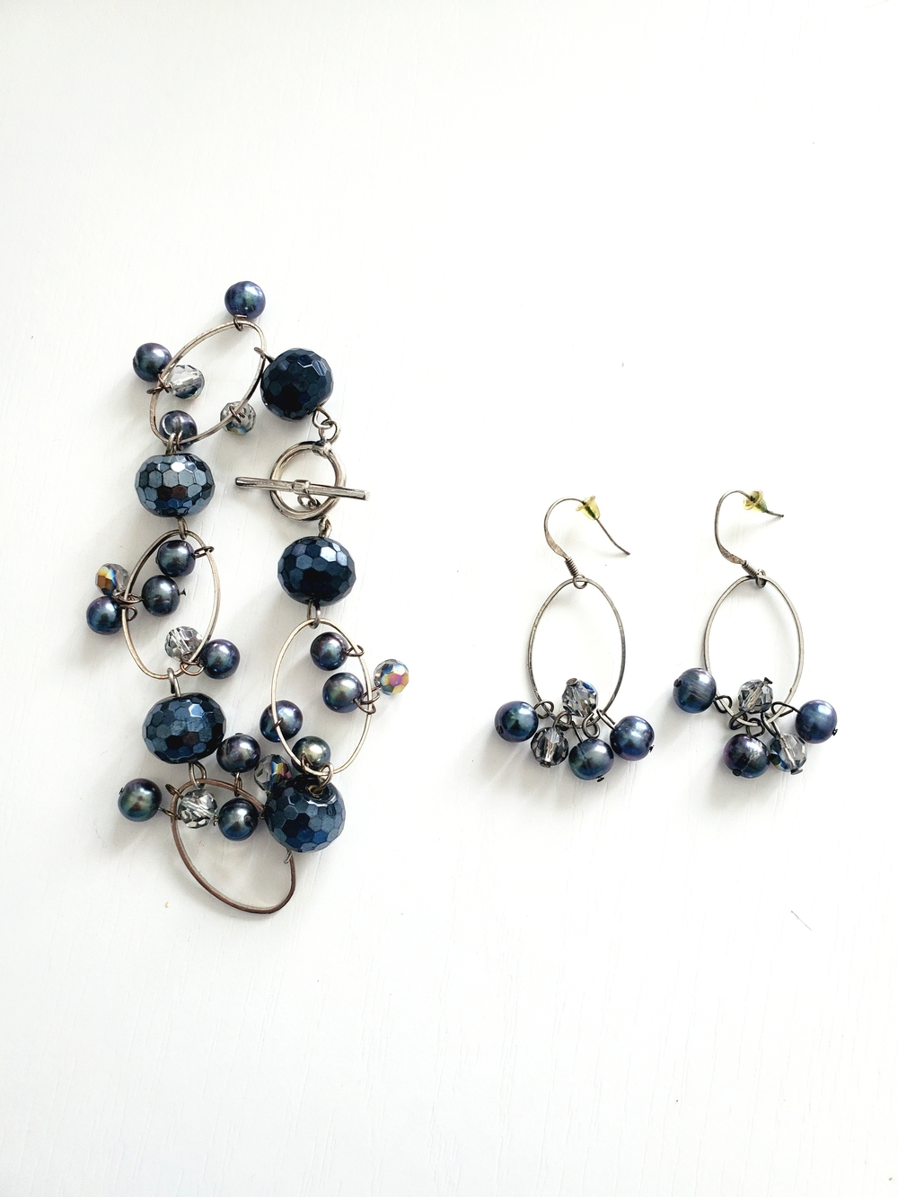 Blue Beaded Bracelet and Earring Set - Women Jewelry